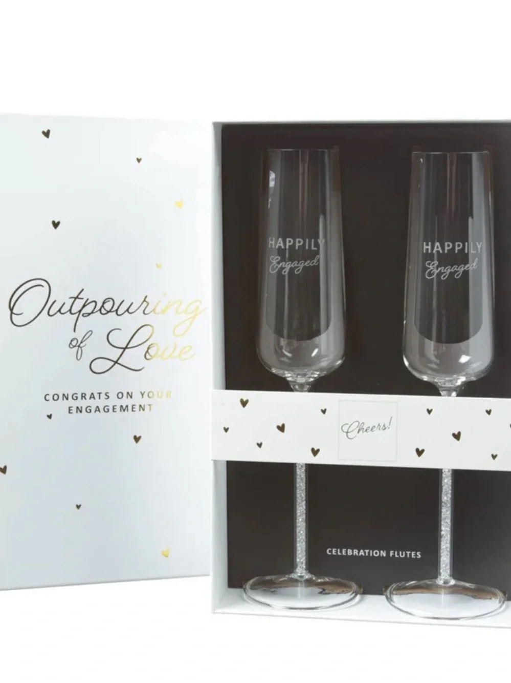 Happily Engaged Champagne Flutes - Clear with Silver Stems